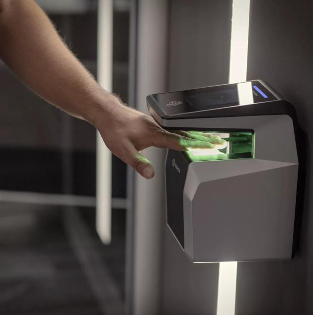 Hand scanning a biometric commercial access control card reader 