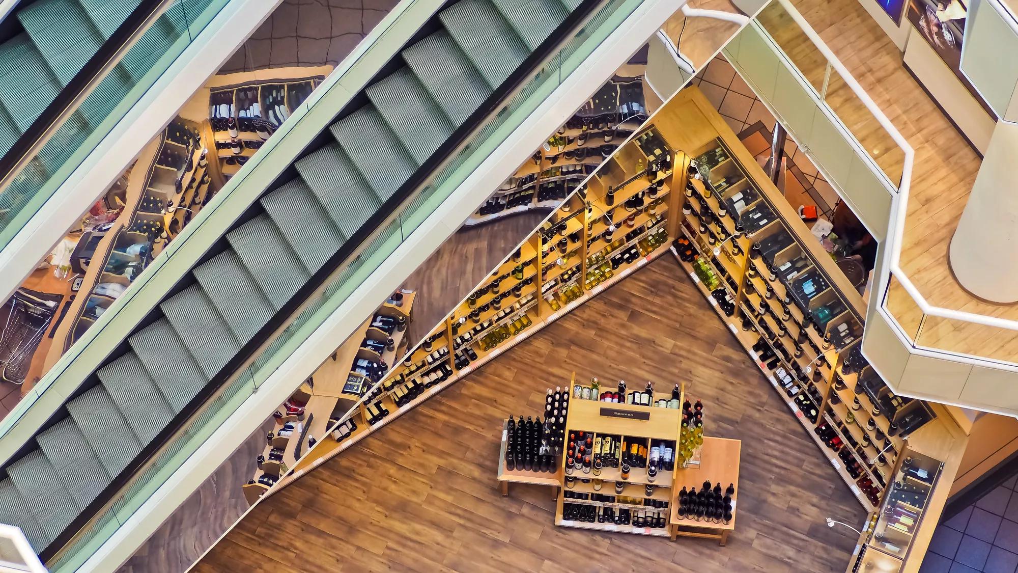 aerial view of a retail store showcasing its layout and secure perimeter, enhanced by retail security systems and technology