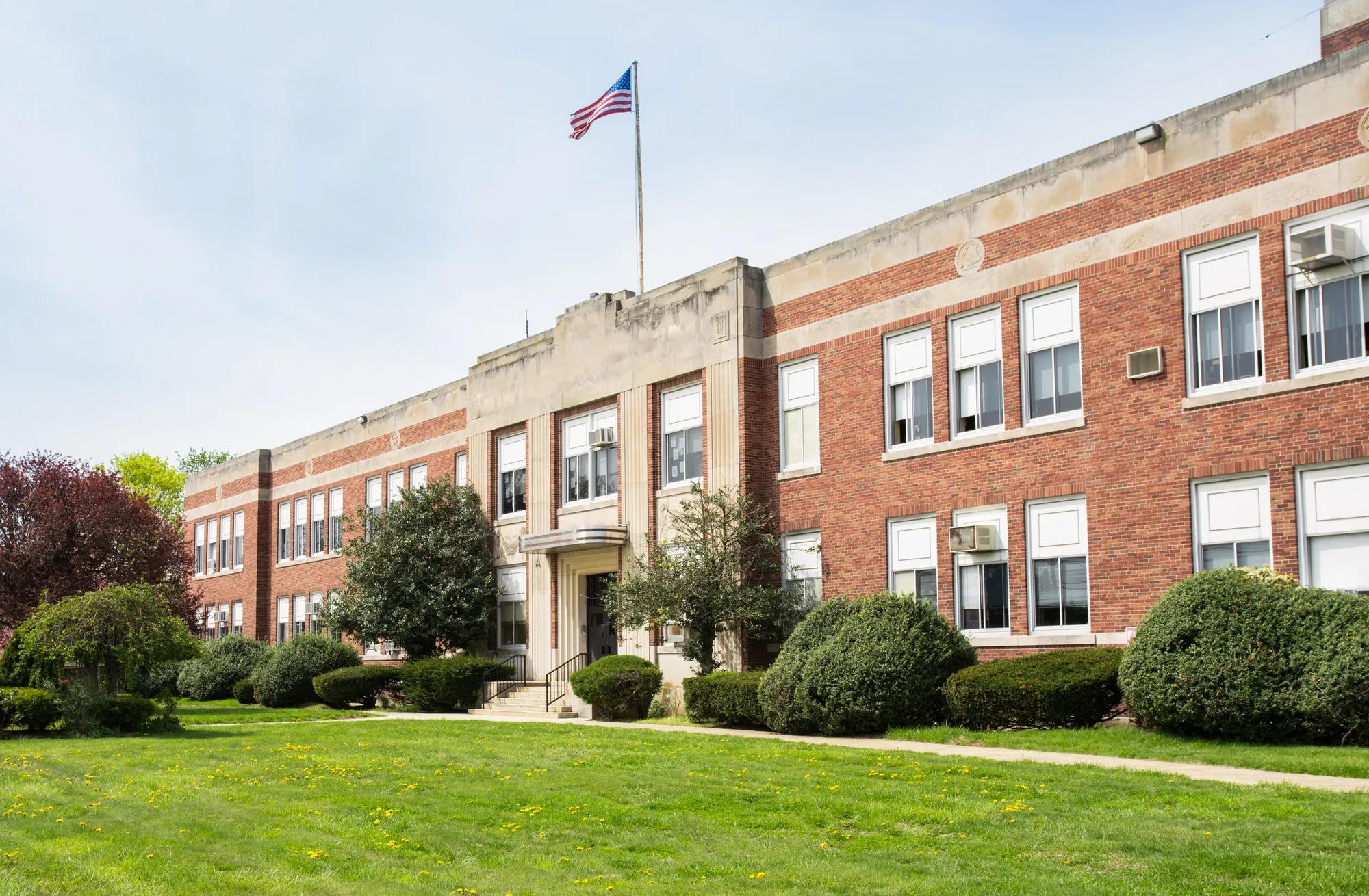 Exterior view of American school building