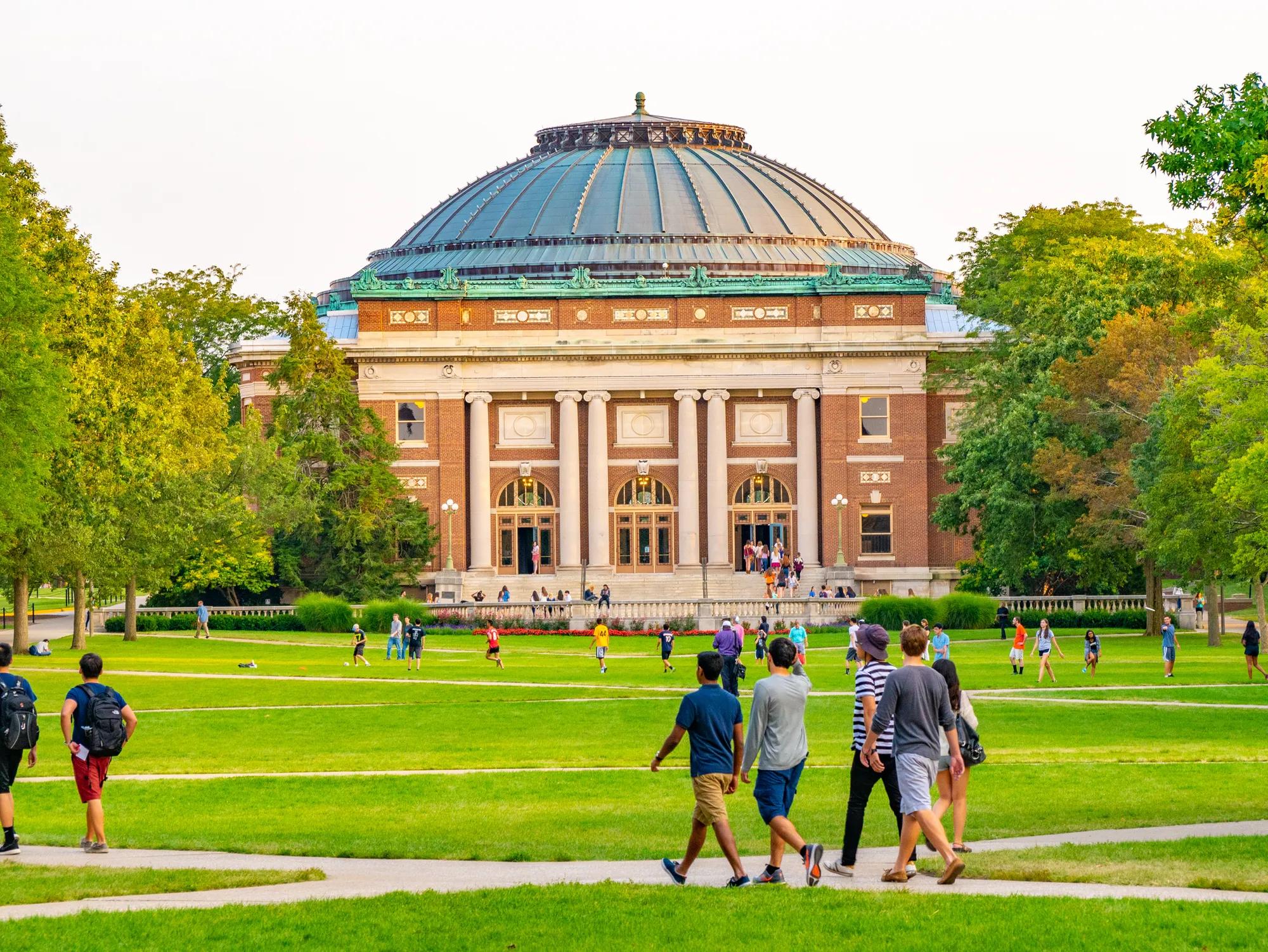 Students on Campus in Urbana, Illinois