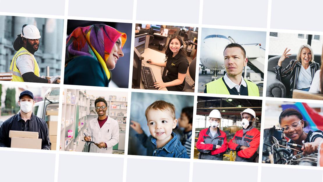 Collage of slightly angled square images