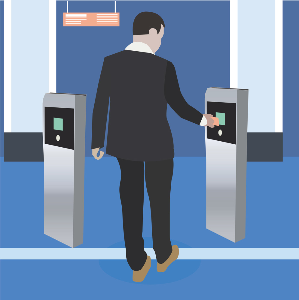 Illustration of man using keycard to access an area