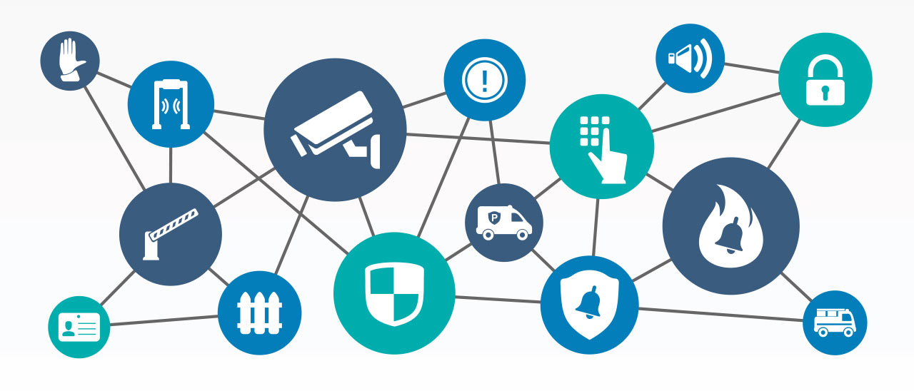 Illustration of connected security icons