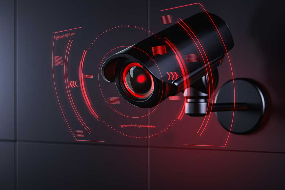 Security camera with red overlay graphic