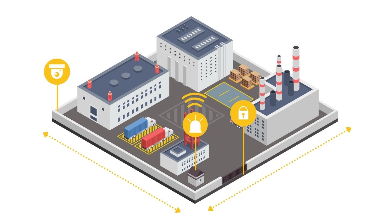 Perimeter Security Illustration, Warehouse, Manufacturing, logistics Facility