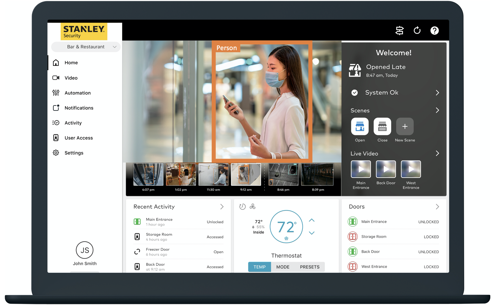 STANLEY Security business video solutions dashboard oveview