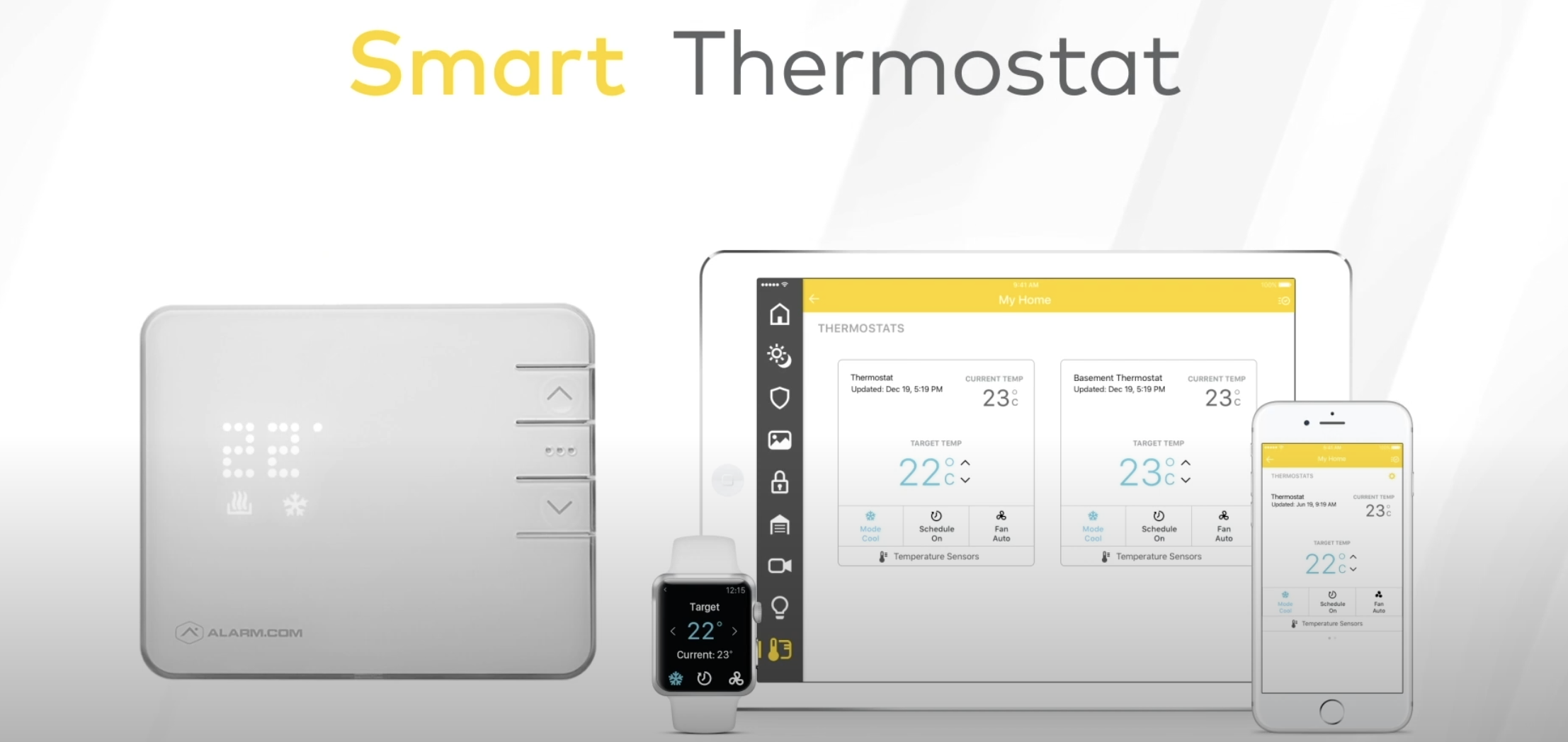 Z-Wave Smart Thermostat and devices displaying information.