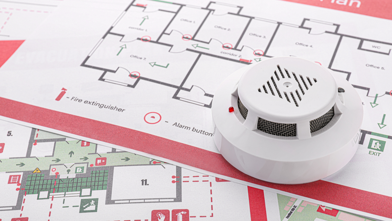 Smoke detectors on evacuation plan