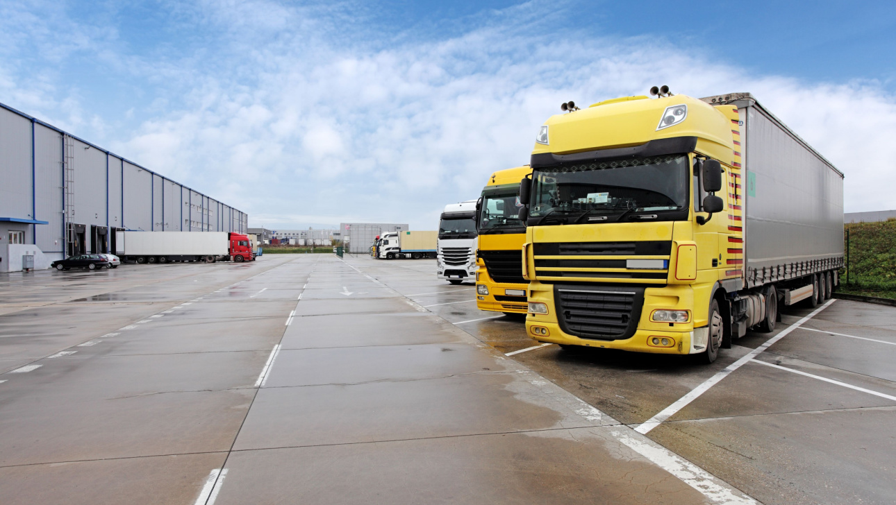 Yellow truck in warehouse