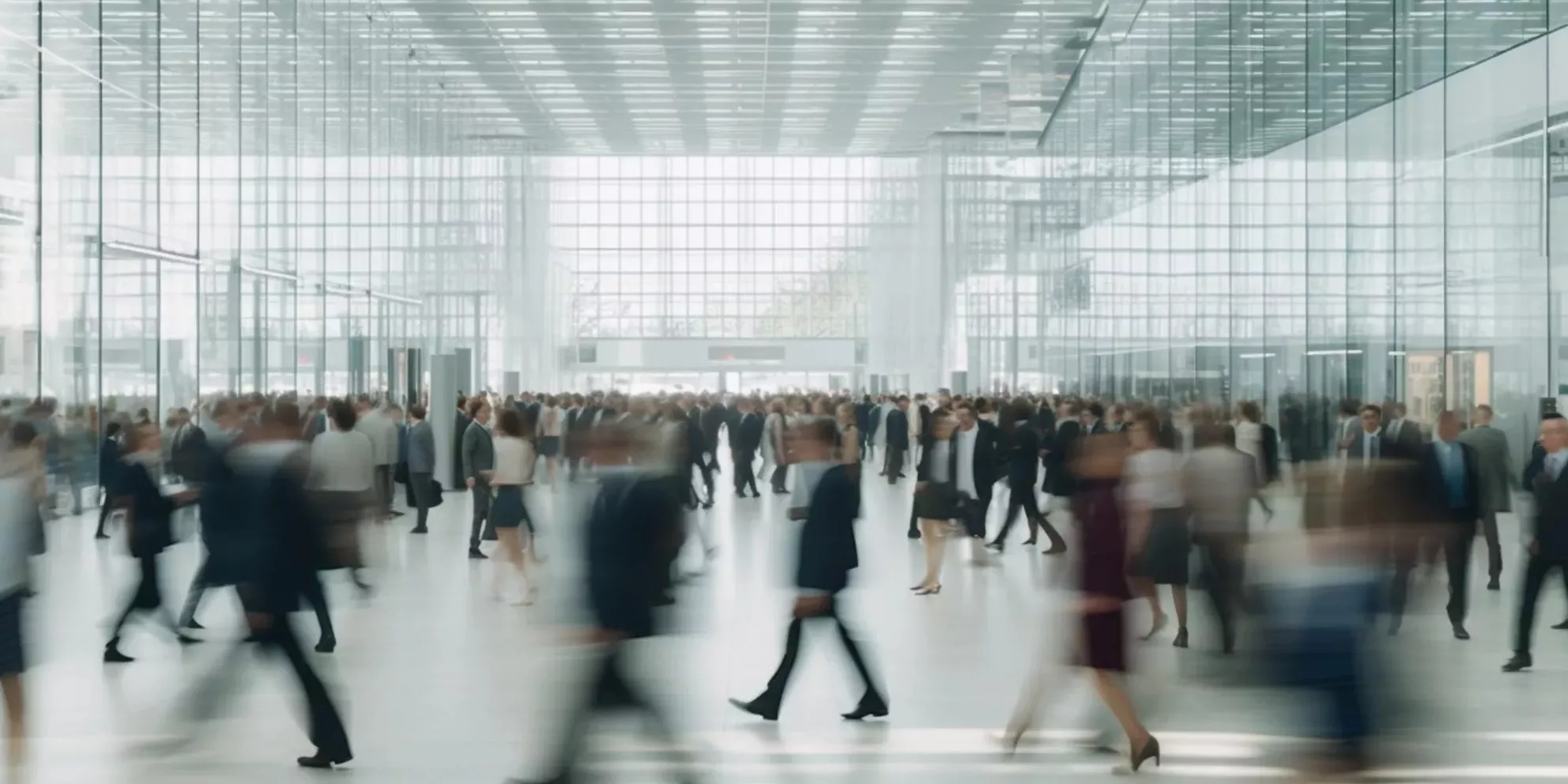 people in motion, fictional place, blurred as background