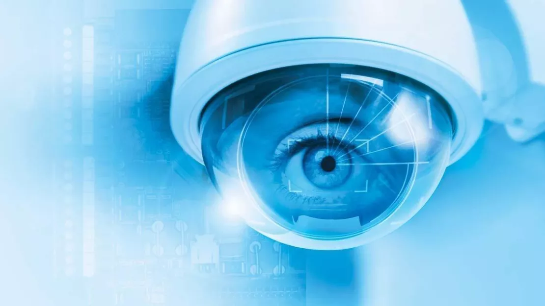 Image of eye overlaid on dome camera