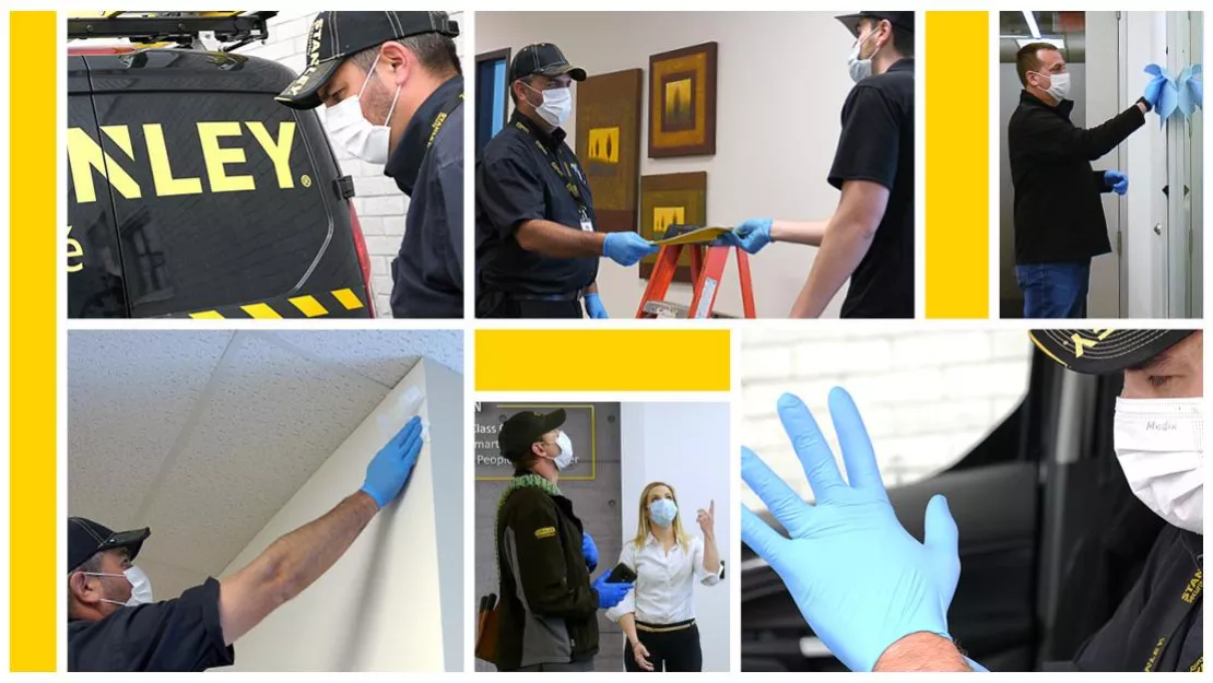 Collage of STANLEY Security employees in gloves and masks