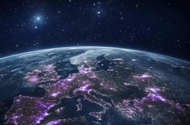 Globe with interconnected lines symbolizing global security and international connectivity, representing a worldwide security network.