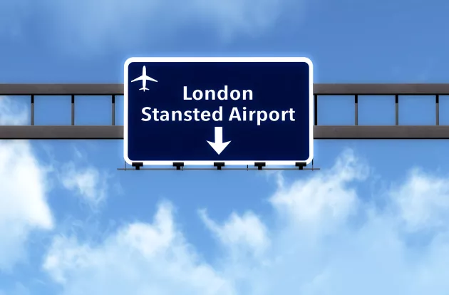 Highway sign for Stansted Airport.