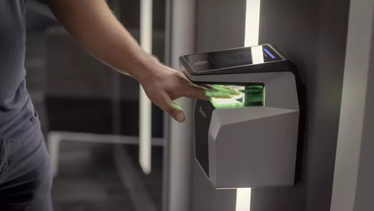 Hand scanning a biometric commercial access control card reader