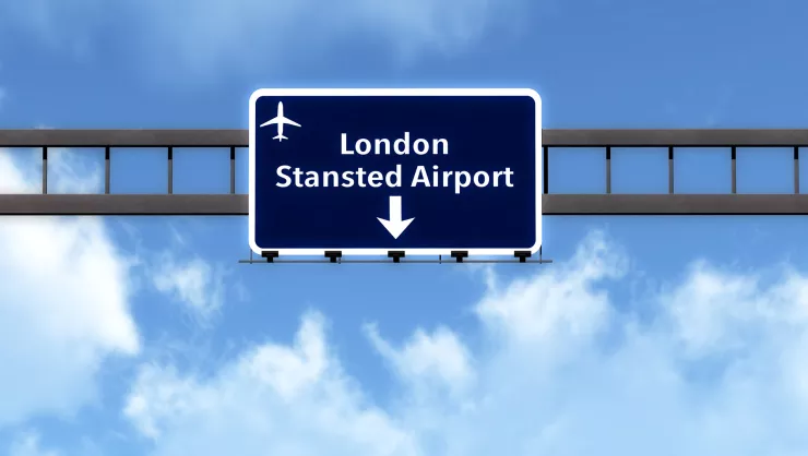 Highway sign for Stansted Airport.