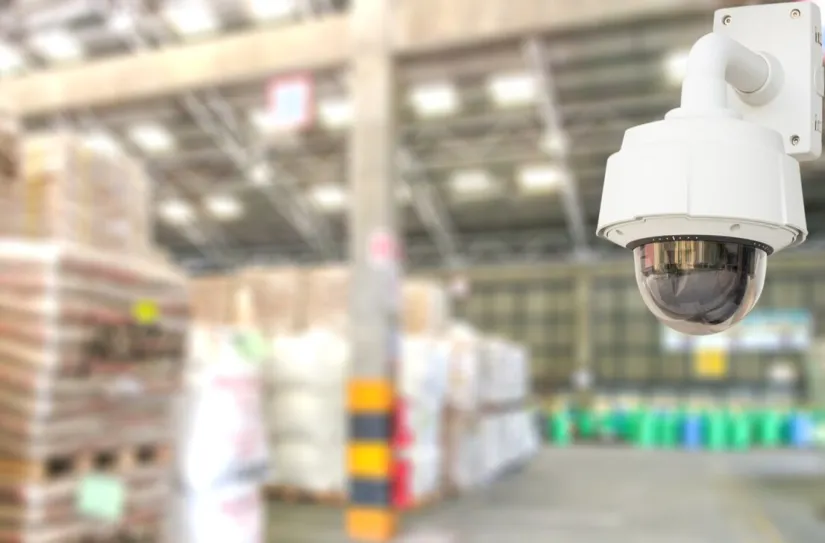 CCTV system security in warehouse of factory chemical blur background