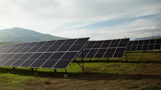 Solar panels with blue sky in sunny day.
