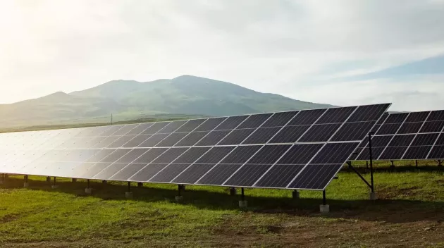 Solar panels with blue sky in sunny day.