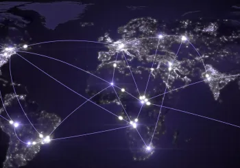 Global map illustrating critical infrastructure security across energy, utilities, and essential services