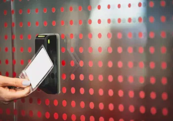 employee swiping access control card reader 