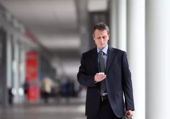 businessman thinking law on the cell phone