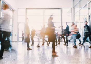 Time lapse of people moving through lobby