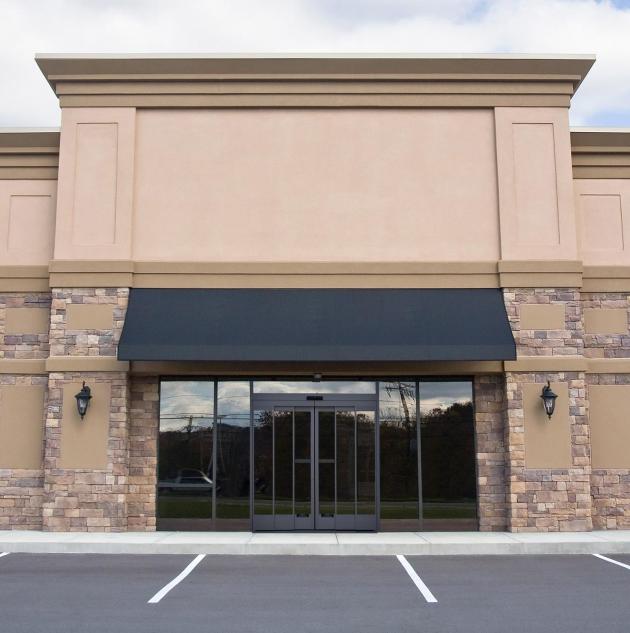 Front view of newly constructed retail storefront.