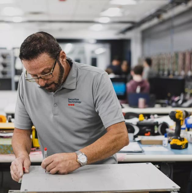Engineer working on security technology inside of securitas technology innovation lab