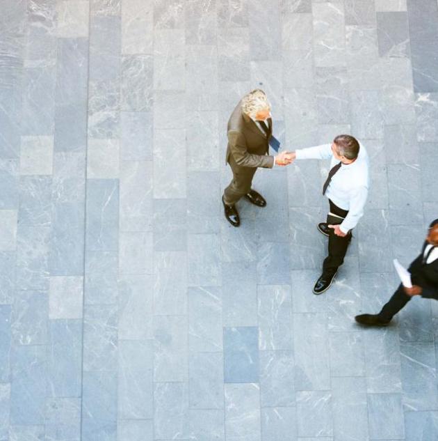 aerial view of office workers shaking hands