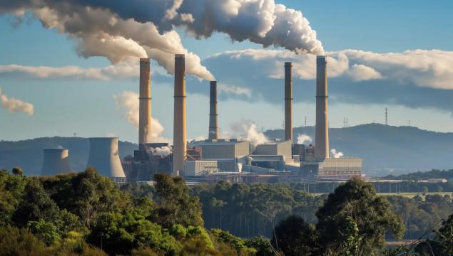 Coal fired power station in emits pollution, contributing to global warming and climate change