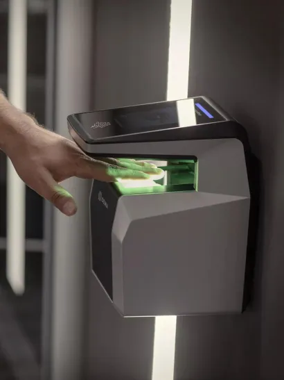 Hand scanning a biometric commercial access control card reader 