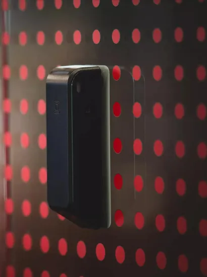 access control technology with access card reader in background and technology overlay