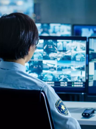 Security guards in monitoring control room