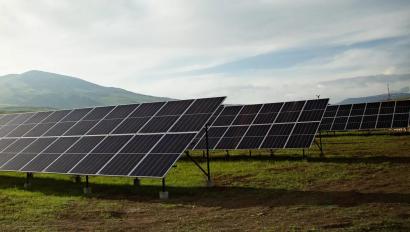 Solar panels with blue sky in sunny day.