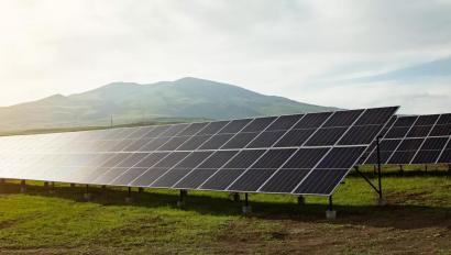 Solar panels with blue sky in sunny day.