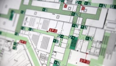 macro crop shot of evacuation plan with emergency exits