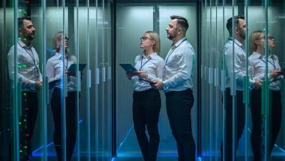 Security experts examining data center 