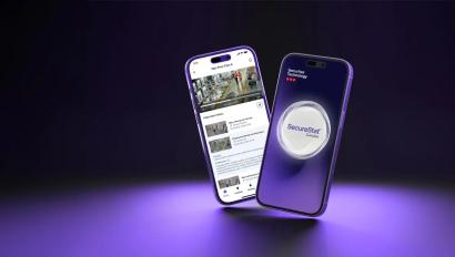 Smartphone screen showing the SecureStat Cumulus AI Cloud Video Surveillance platform used to monitor live camera footage
