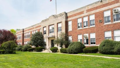 Exterior view of American school building